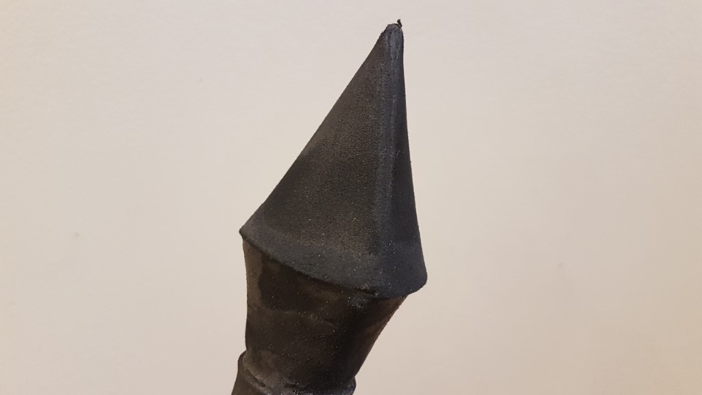 End of the axe detail with foam clay