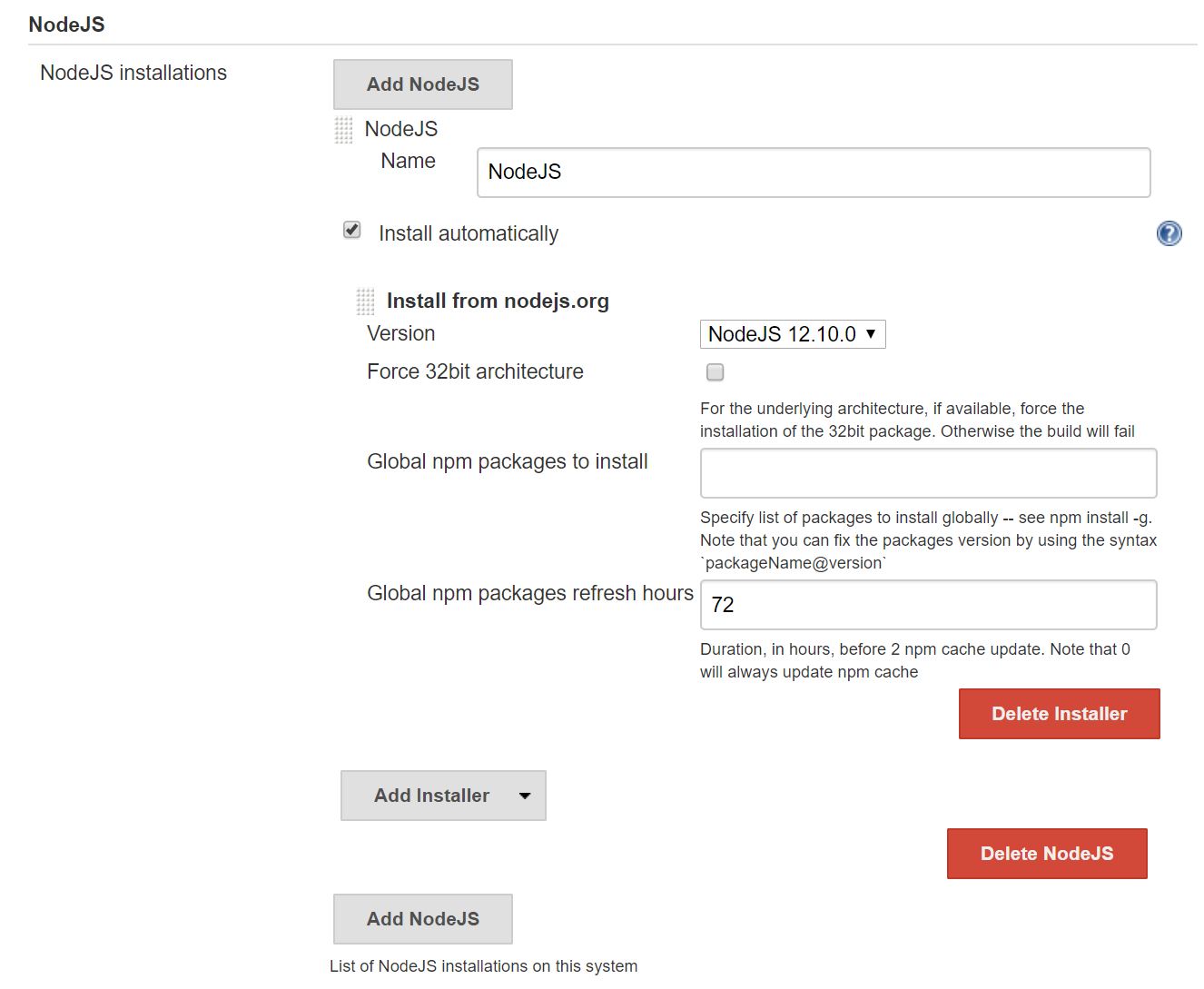 Add NodeJS installation to jenkins