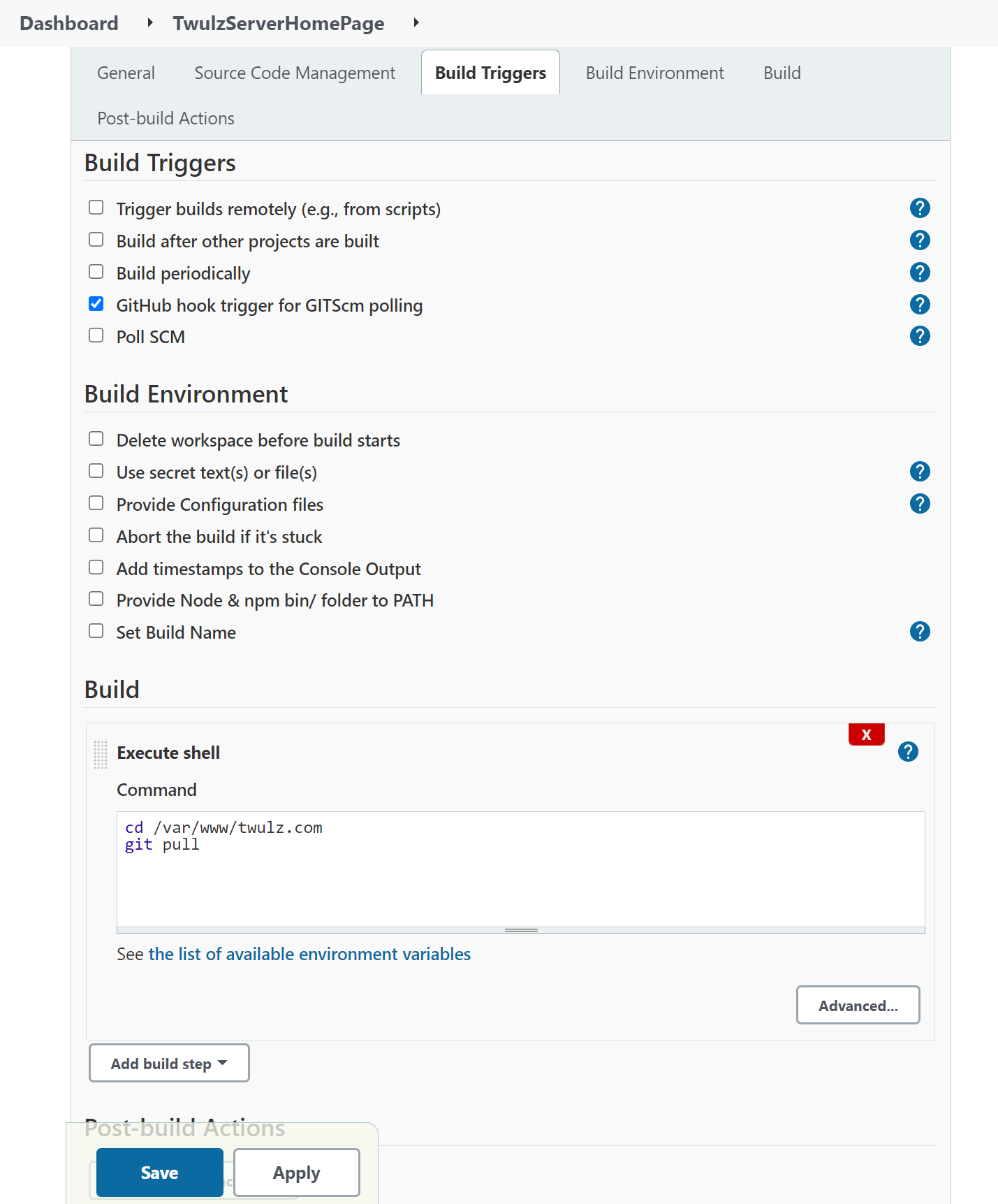 Build setup in Jenkins